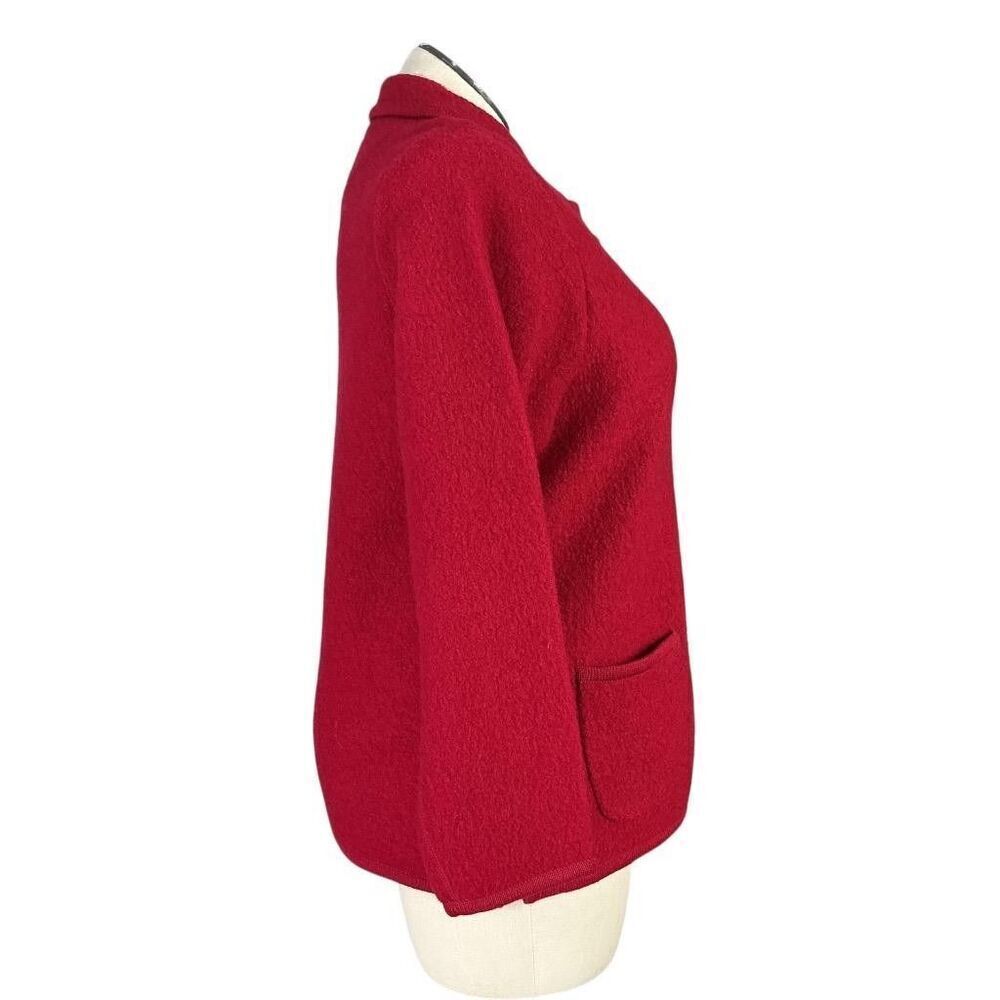 Appleseeds Cardigan Sweater Women L Red Wool Pockets Collar Button Front Jacket - Picture 4 of 9